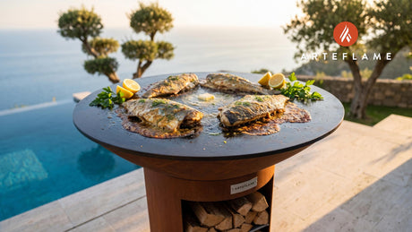 Grilled Bluefish (Massachusetts Style) cooking on an Arteflame grill