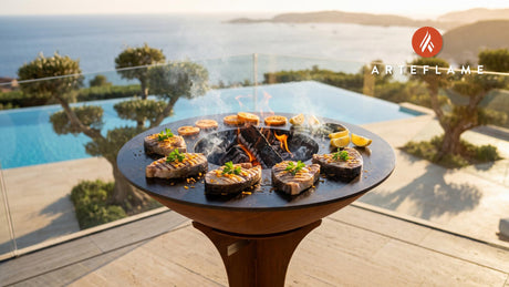 Grilled Swordfish with Orange Zest (Massachusetts Style) cooking on an Arteflame grill