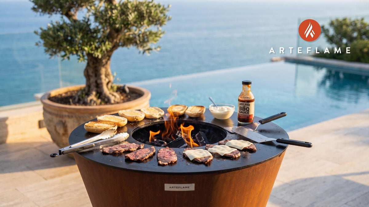 Grilled Roast Beef Sandwiches (Massachusetts Style) cooking on an Arteflame grill