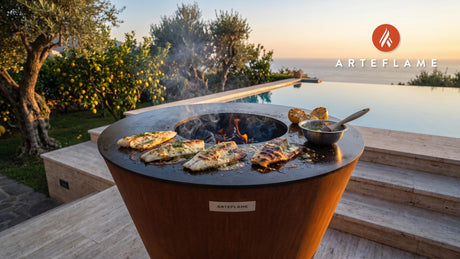 Grilled Haddock with Dill Butter (Massachusetts Style) cooking on an Arteflame grill