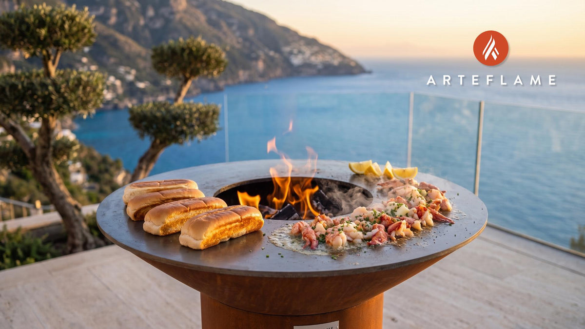 Grilled Buttered Lobster Rolls (Massachusetts Style) cooking on an Arteflame grill