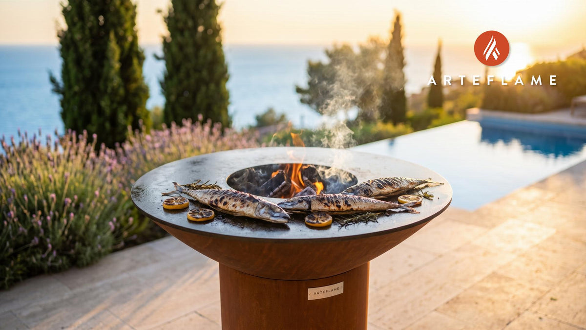 Grilled Rockport Mackerel (Massachusetts Style) cooking on an Arteflame grill