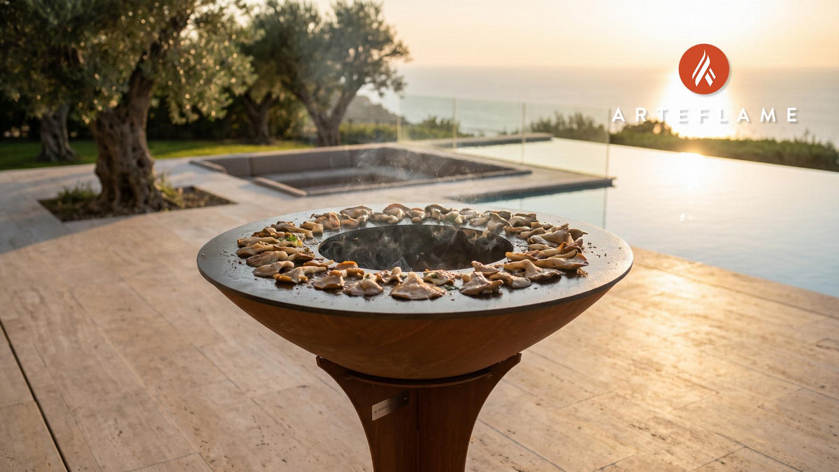 Grilled Oyster Mushrooms cooking on an Arteflame grill