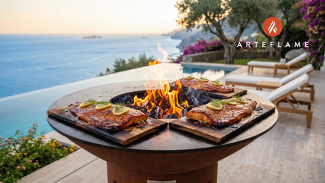 Maple Planked Salmon (Massachusetts Style) cooking on an Arteflame grill