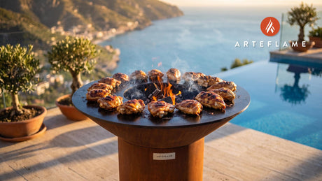 Grilled Chicken with Honey Mustard BBQ (Massachusetts Style) cooking on an Arteflame grill