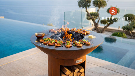 Maple BBQ Shrimp Skewers (Massachusetts Style) cooking on an Arteflame grill