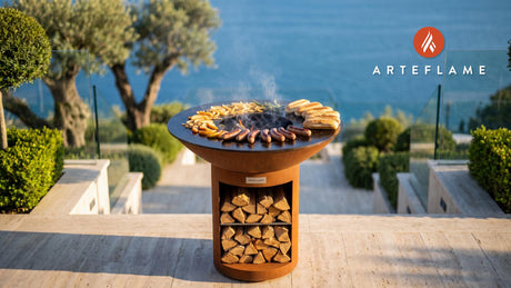 Grilled Apple Cider Sausages (Massachusetts Style) cooking on an Arteflame grill