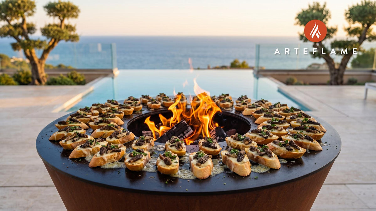 Grilled Morel Mushroom Bruschetta (Michigan Style) cooking on an Arteflame grill