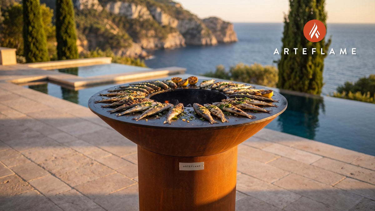 Grilled Smelt with Lemon & Herbs (Michigan Style) cooking on an Arteflame grill