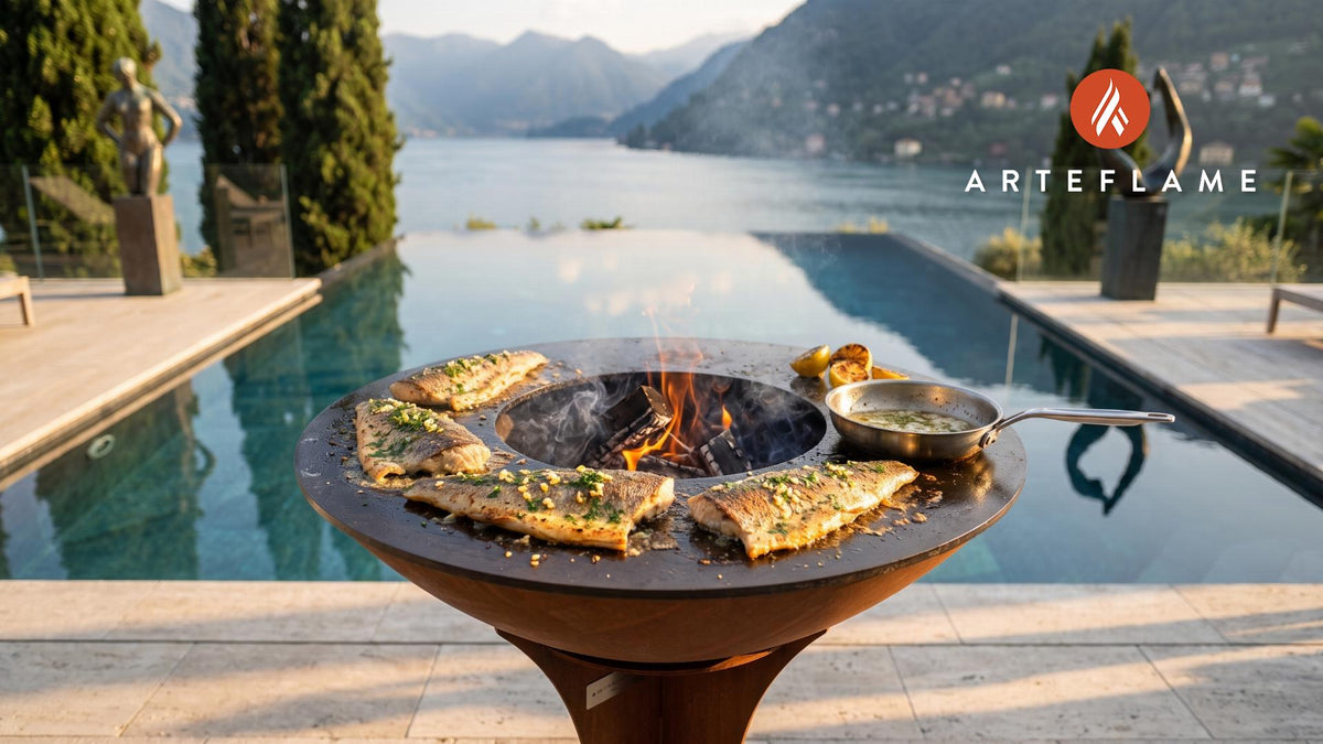 Grilled Lake Trout with Garlic Butter (Michigan Style) cooking on an Arteflame grill