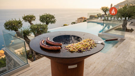 Grilled Kielbasa & Apple Slaw (Michigan Style) cooking on an Arteflame grill