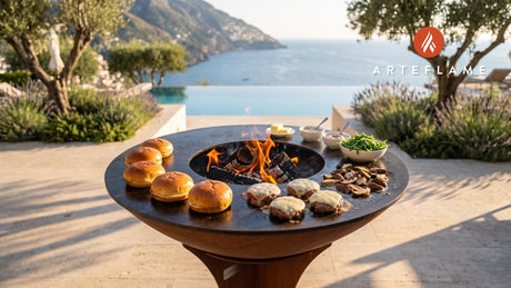 Grilled Morel Mushroom Burgers (Michigan Style) cooking on an Arteflame grill