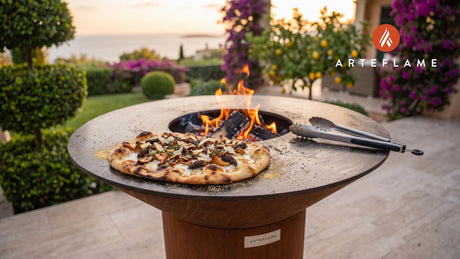Grilled Wild Mushroom Flatbread (Michigan Style) cooking on an Arteflame grill