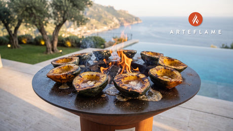 Grilled Acorn Squash with Maple Butter (Michigan Style) cooking on an Arteflame grill