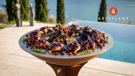 Grilled Pheasant with Wild Berry Glaze (Michigan Style) cooking on an Arteflame grill