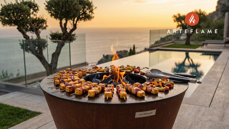 Grilled Rutabaga & Onion Skewers (Michigan Style) cooking on an Arteflame grill