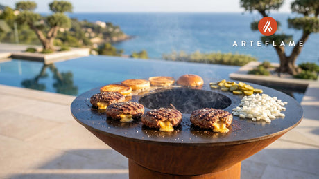 Grilled Juicy Lucy Burger (Minnesota Style) cooking on an Arteflame grill