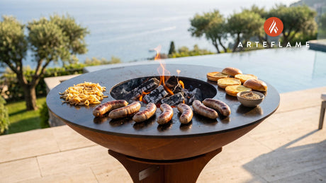 Grilled Wild Rice Bratwurst (Minnesota Style) cooking on an Arteflame grill
