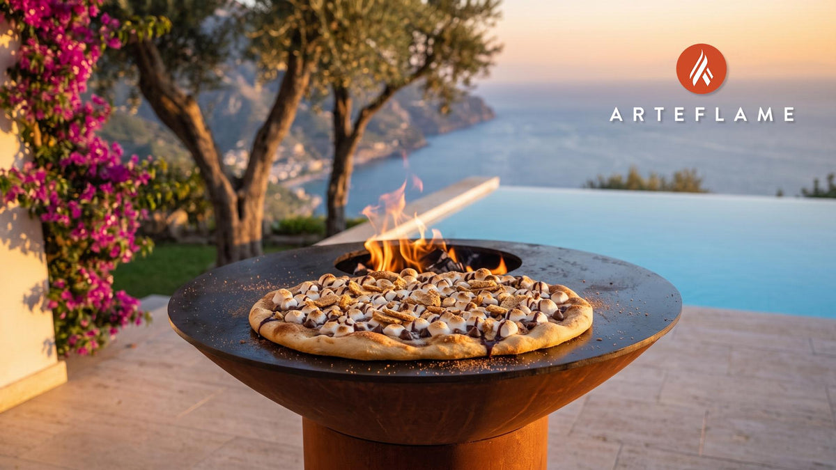 Wood-Fired S'mores Pizza (Minnesota Style) cooking on an Arteflame grill