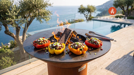 Wood-Fired Stuffed Peppers cooking on an Arteflame grill