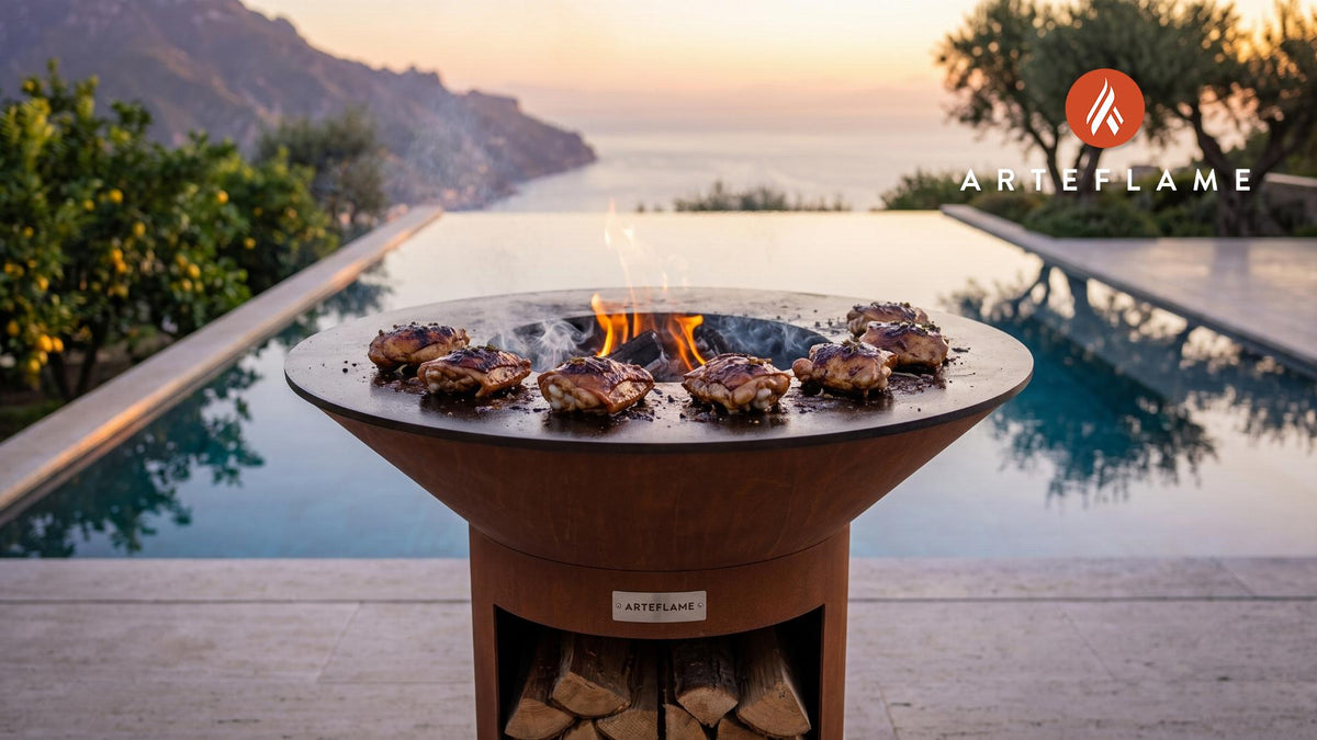 Maple Balsamic Chicken Thighs (Minnesota Style) cooking on an Arteflame grill