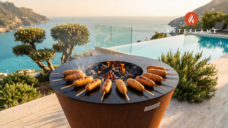 Grilled Corn Dogs (Minnesota State Fair Style) cooking on an Arteflame grill