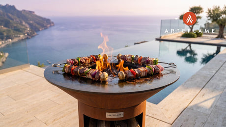 Grilled Venison Kabobs (Minnesota Style) cooking on an Arteflame grill