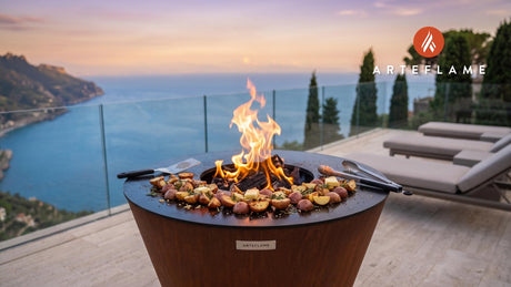 Charred Red Potatoes with Herbs (Minnesota Style) cooking on an Arteflame grill