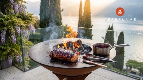 Grilled Pork Loin with Wild Blueberry Glaze (Minnesota Style) cooking on an Arteflame grill