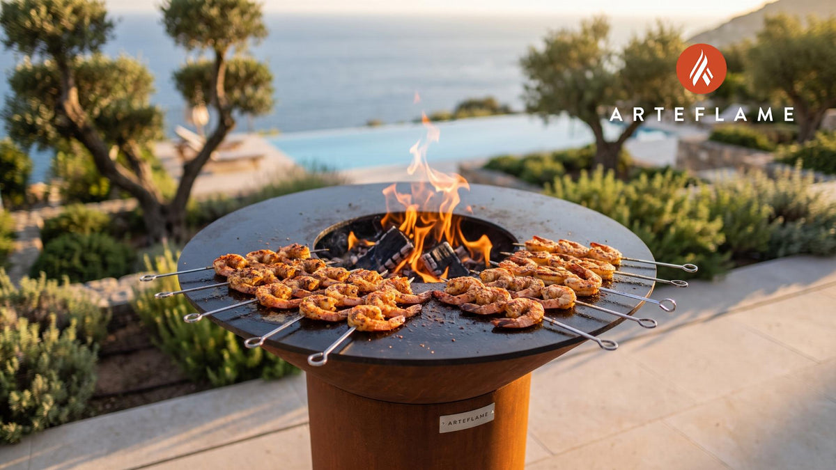 Cajun Grilled Shrimp Skewers (Mississippi Style) cooking on an Arteflame grill