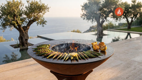 Charred Okra with Lemon (Mississippi Style) cooking on an Arteflame grill