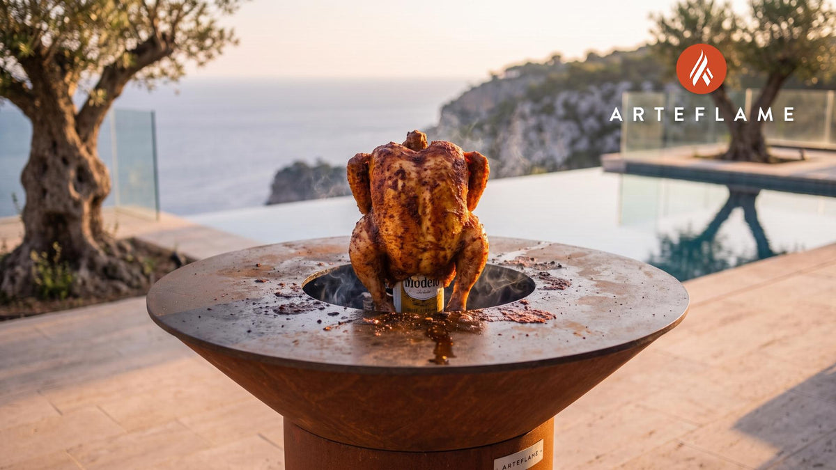 Beer Can Chicken (Missouri Style) cooking on an Arteflame grill