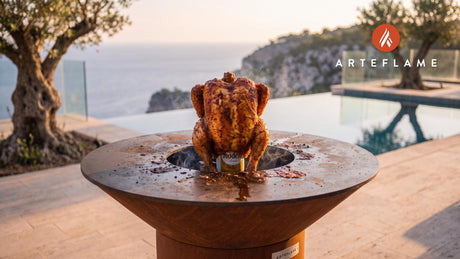 Beer Can Chicken (Missouri Style) cooking on an Arteflame grill