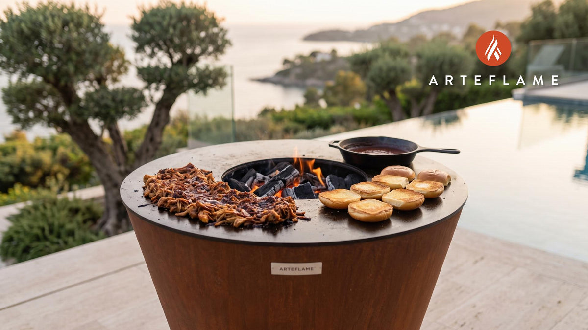 Charred BBQ Jackfruit Sliders (Missouri Style) cooking on an Arteflame grill