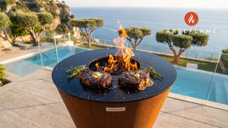 Seared Bison Ribeye Steak (Montana Style) cooking on an Arteflame grill