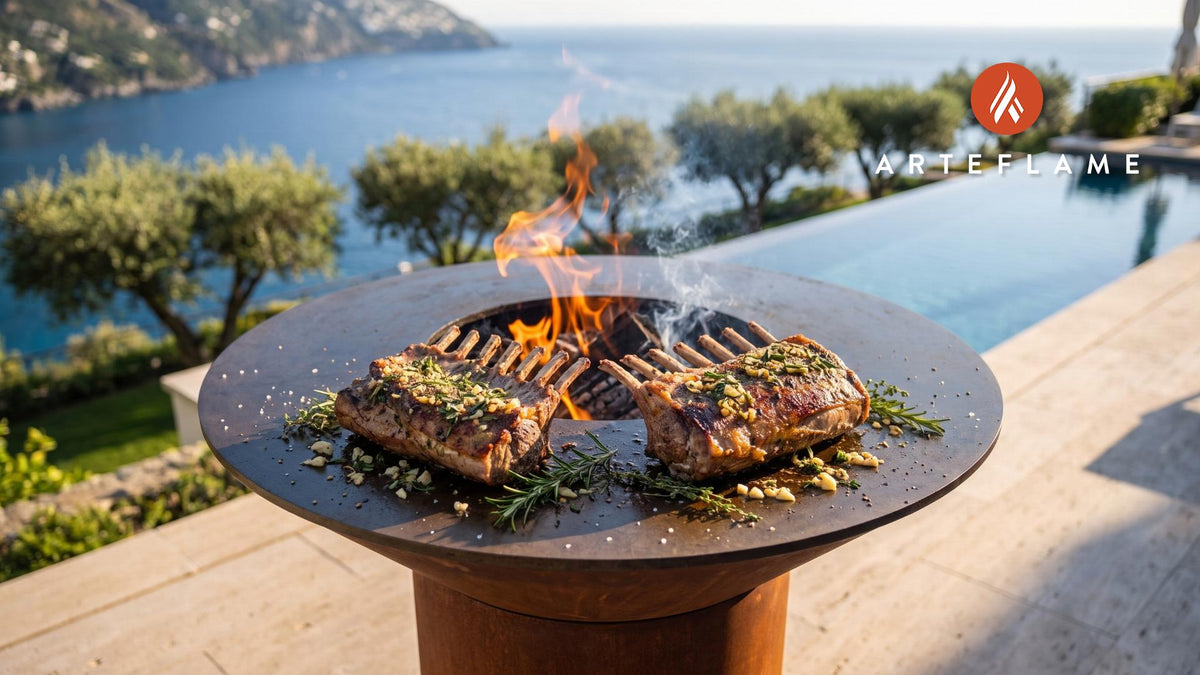 Juicy Grilled Rack of Lamb (Montana Style) cooking on an Arteflame grill
