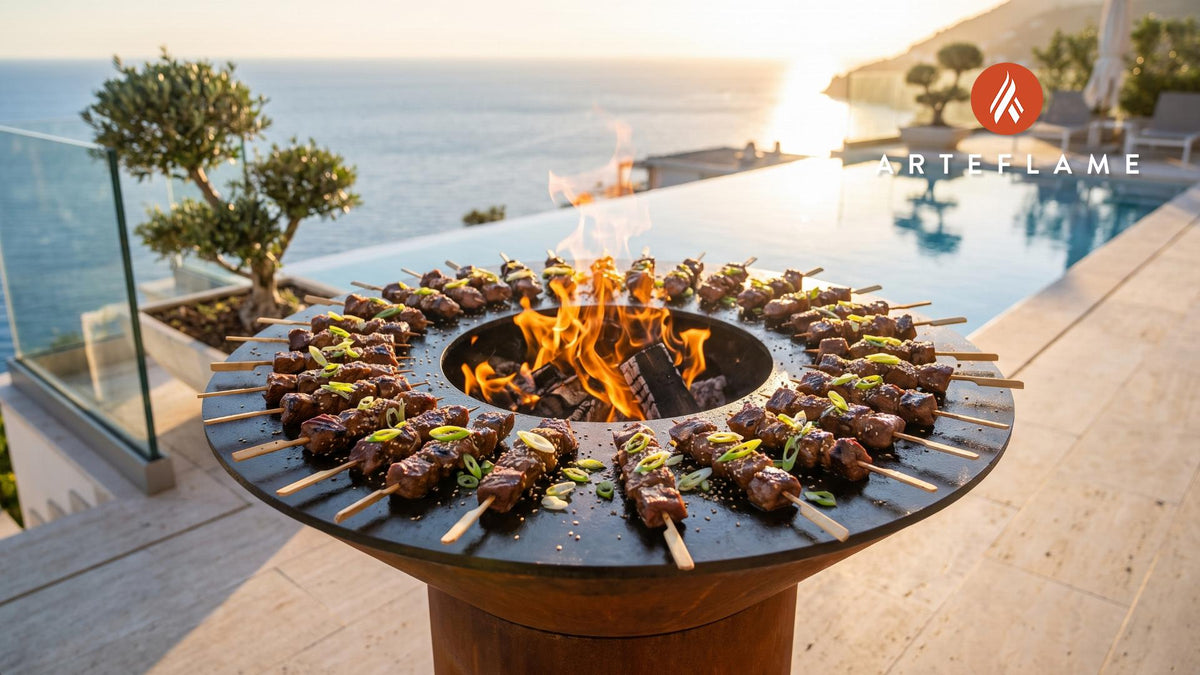 Honey Garlic Elk Skewers (Montana Style) cooking on an Arteflame grill