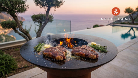 Seared T-Bone Steak (Montana Campfire Style) cooking on an Arteflame grill