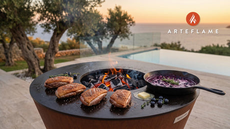 Grilled Duck Breasts with Huckleberry Sauce (Montana Style) cooking on an Arteflame grill