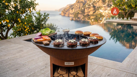 Juicy Bison Blue Cheese Burgers (Montana Style) cooking on an Arteflame grill