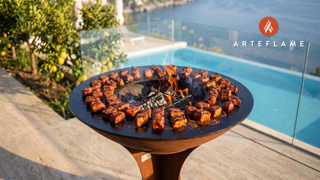Spicy Grilled Bison Chislic (Montana Style) cooking on an Arteflame grill