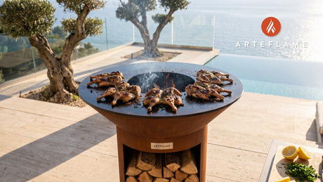 Char-Grilled Mountain Quail (Montana Style) cooking on an Arteflame grill