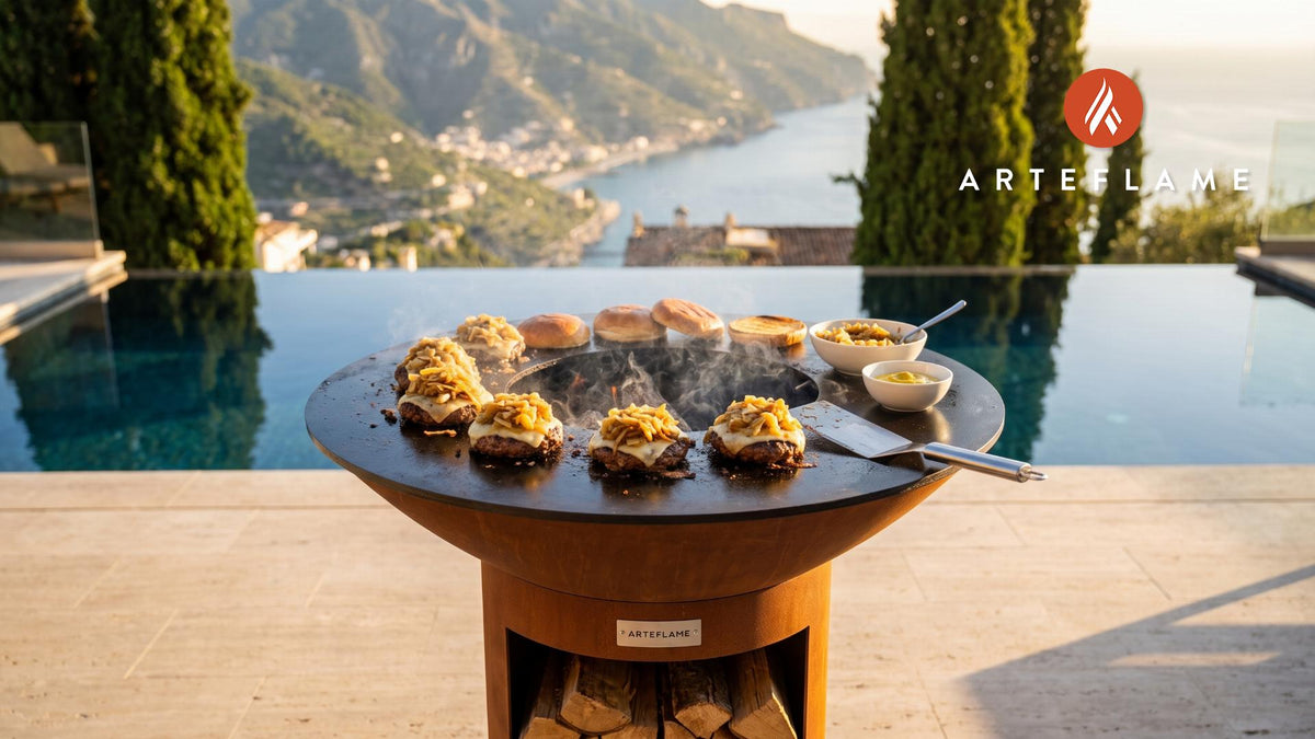 Juicy Grilled Runza Burgers (Nebraska Style) cooking on an Arteflame grill