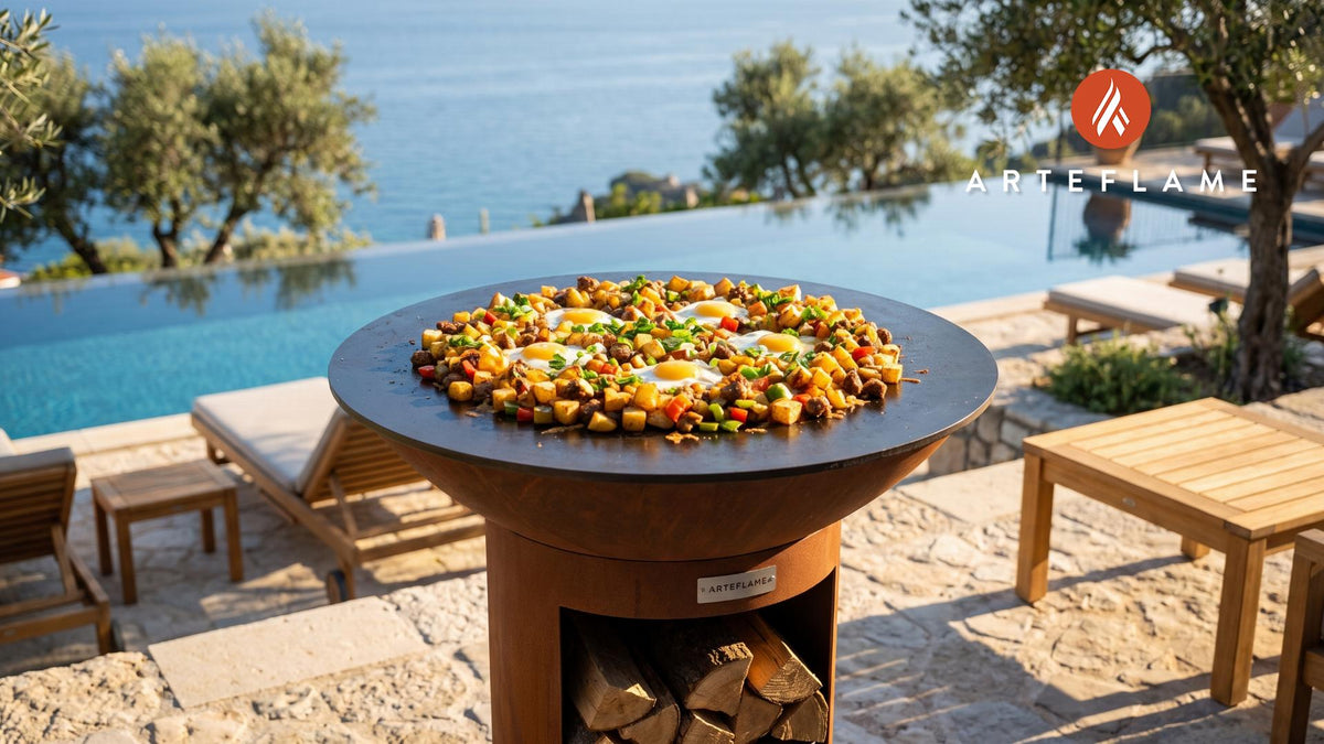 Crispy Breakfast Hash (Nebraska Style) cooking on an Arteflame grill