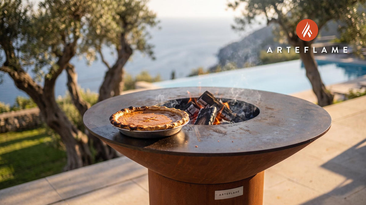 Grilled Pumpkin Pie (Nebraska Style) cooking on an Arteflame grill