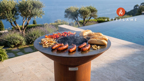 Grilled Basque Chorizo (Nevada Style) cooking on an Arteflame grill