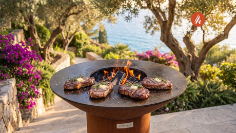 Seared Vegas Strip Steak (Nevada Style) cooking on an Arteflame grill