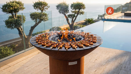 Spicy BBQ Shrimp Skewers (Nevada Style) cooking on an Arteflame grill