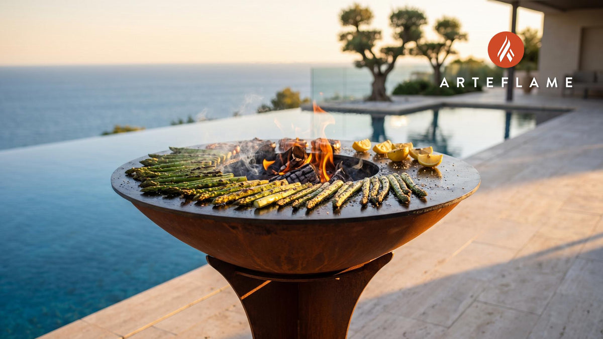 Mesquite Grilled Asparagus (Nevada Style) cooking on an Arteflame grill