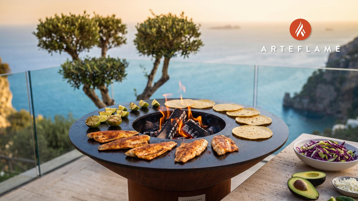 Grilled Trout Tacos cooking on an Arteflame grill